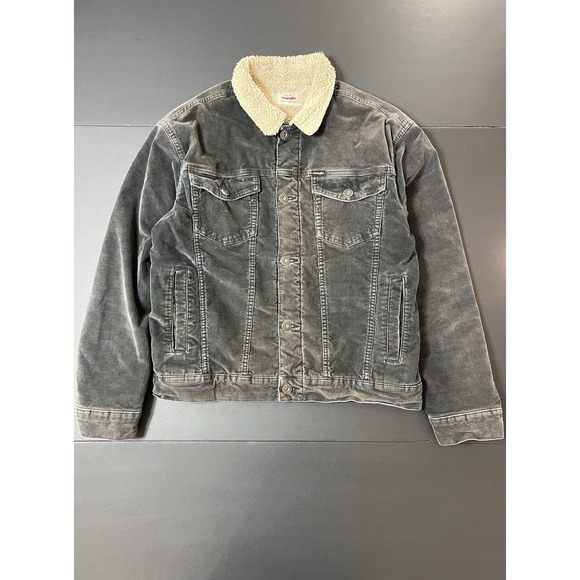 Wrangler Sherpa Lined Corduroy Jacket Size M Black Grunge Western Cowboy - Picture 2 of 8